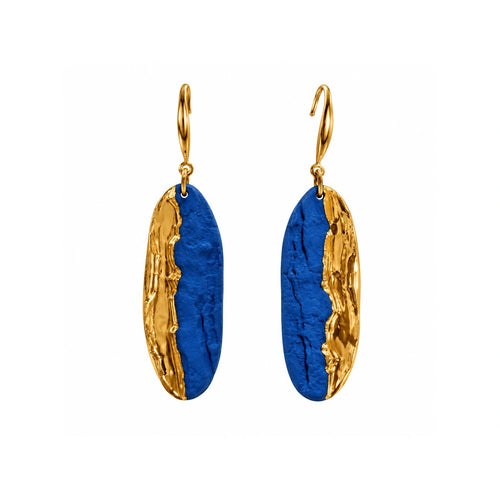 ZELIN ART Blue Tide in Golden Trace cobalt blue ceramic and gold dangle earrings with French wire hooks