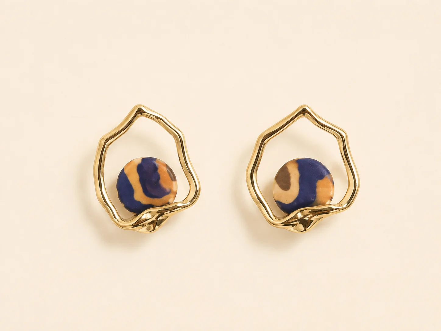 Earth Fragment handmade ceramic earrings showing a hand-finished ceramic surface by ZELIN ART.