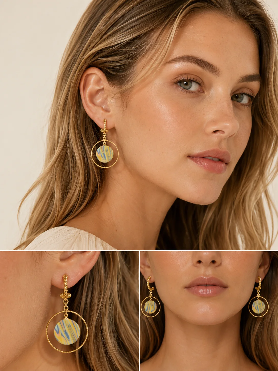 Styling idea for Horizon Ring handmade ceramic earrings by ZELIN ART.