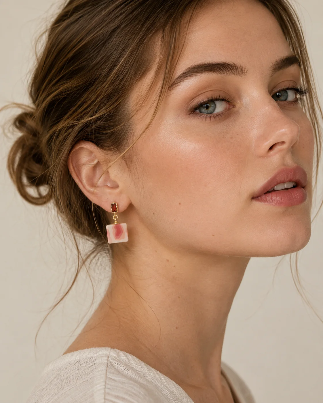 Styling idea for Rose Canyon handmade porcelain earrings by ZELIN ART.