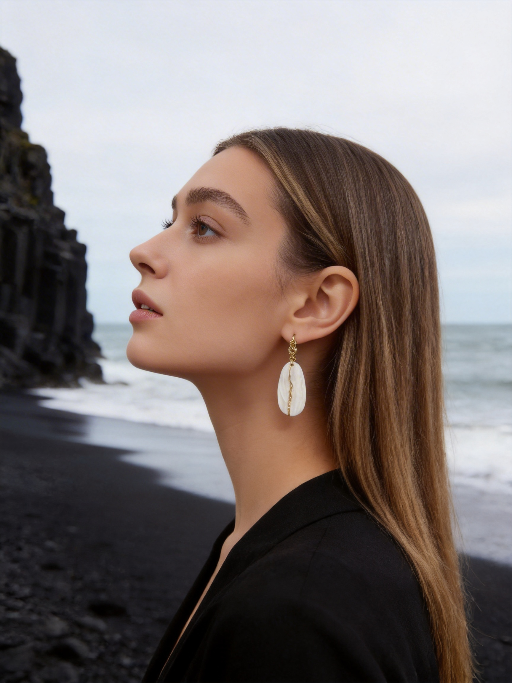 Profile styling idea for Stone Meets Sea handmade ceramic earrings.
